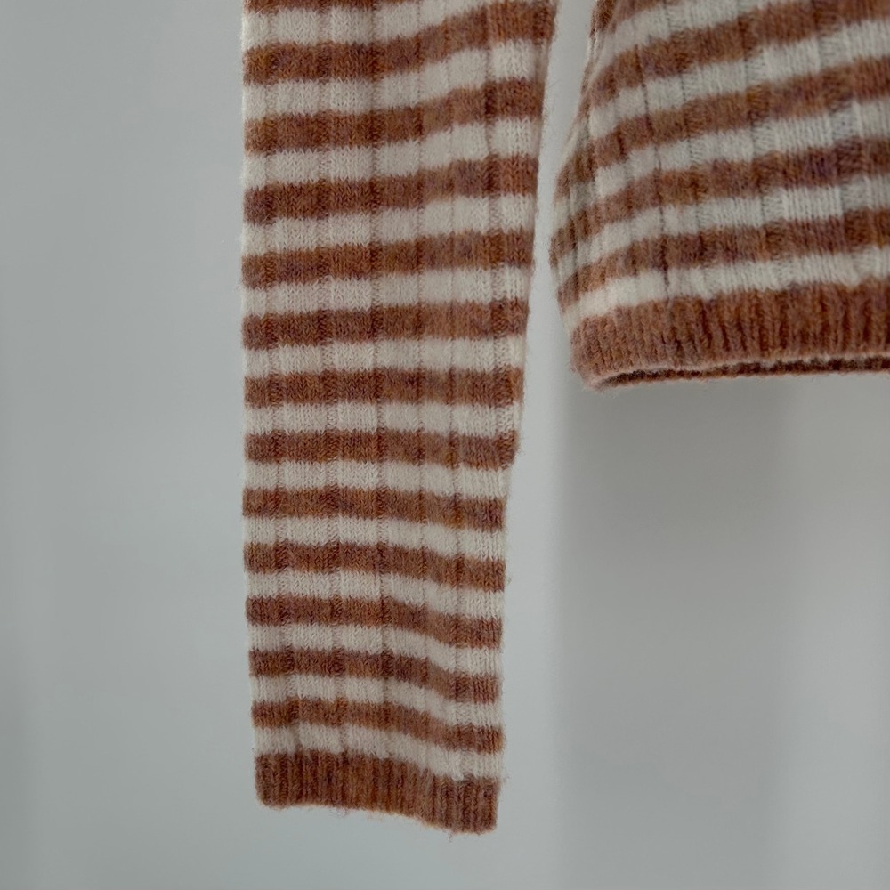 Madewell Womens Striped Ribbed Knit Long Sleeve Crew Neck Sweater‎ XXS Tan White - Picture 12 of 16